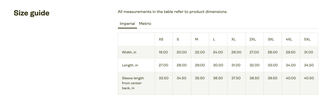 Size chart for Keep Your Heart Soft™ Premium Hoodie