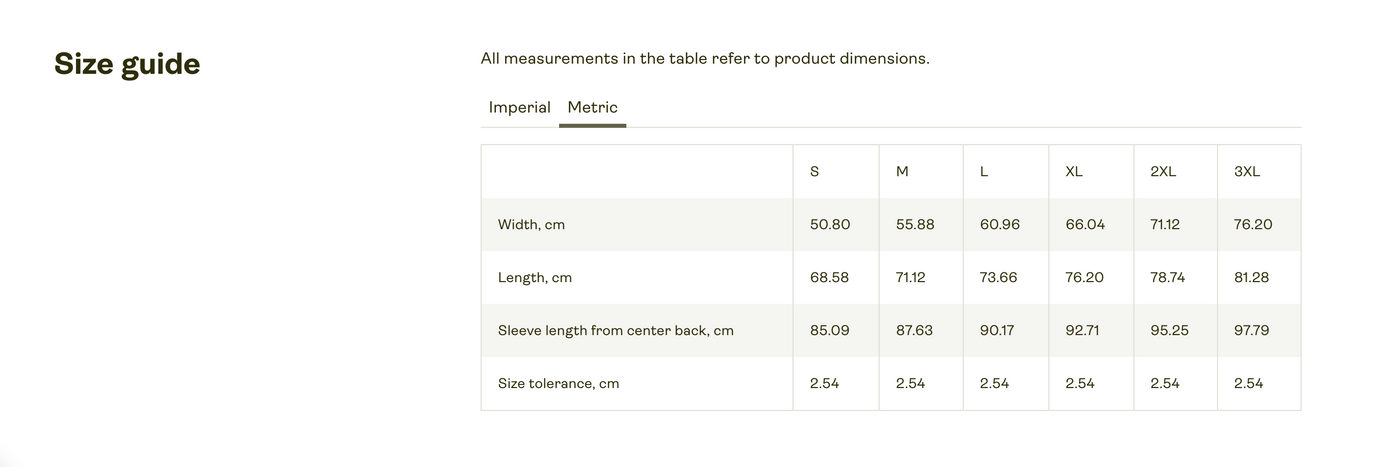 Size chart for Keep Your Heart Soft™ Premium Crewneck